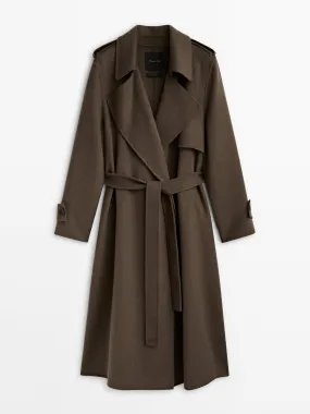 Long trench effect wool blend coat