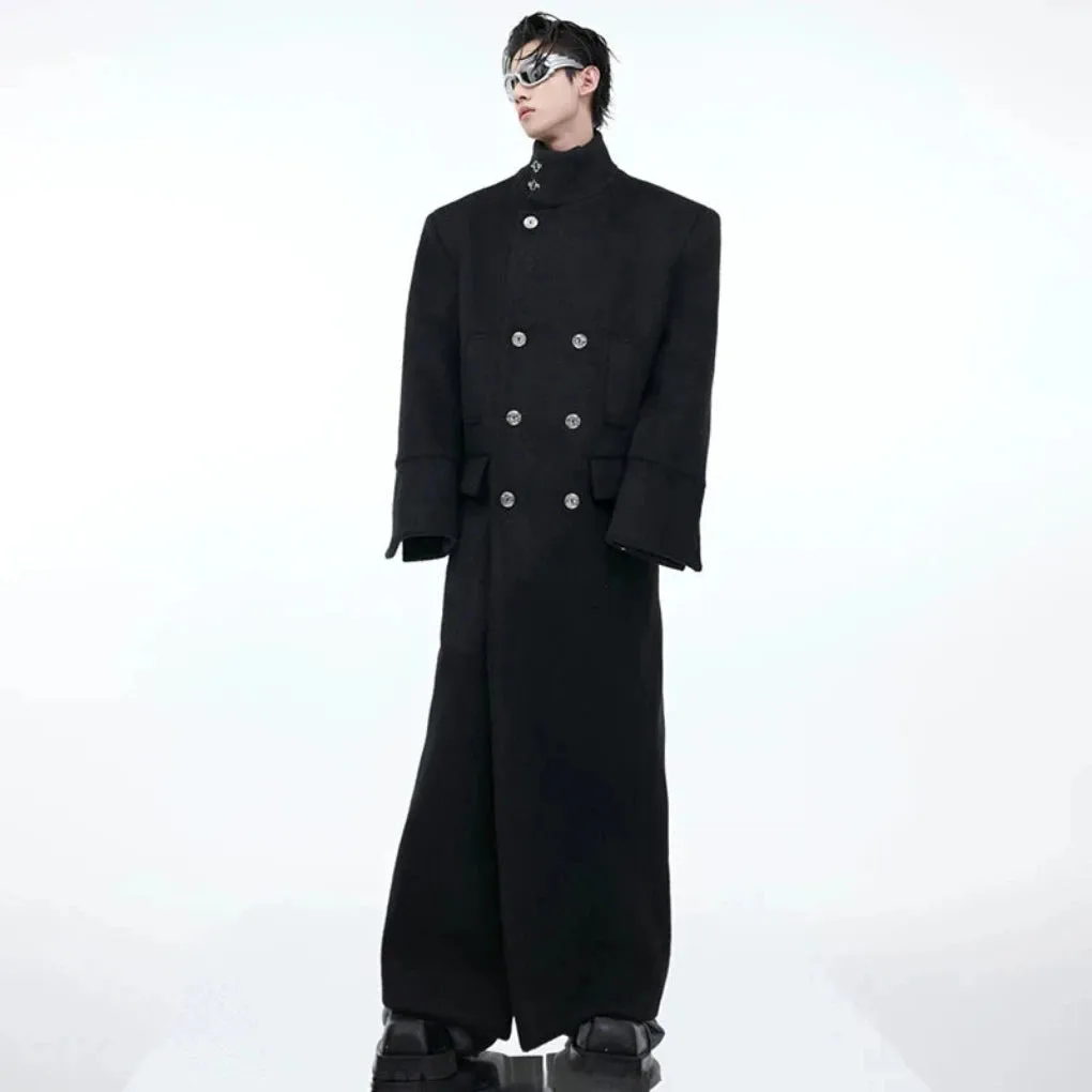 Luxury Men's Floor-Length Wool Trench Coat