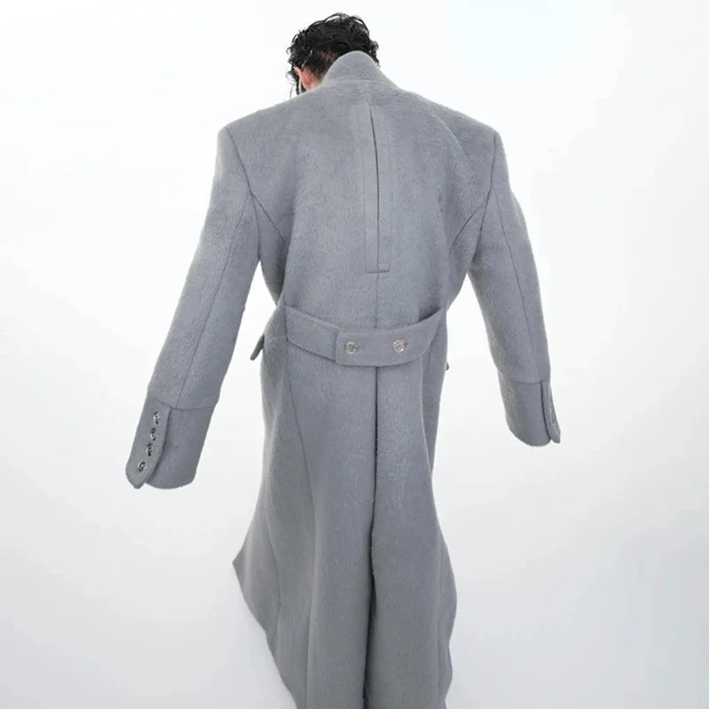 Luxury Men's Floor-Length Wool Trench Coat