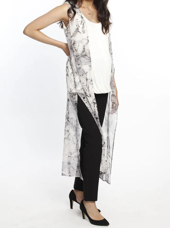 Maternity Chiffon Sleeveless Summer Long Cardigan -Grey Print