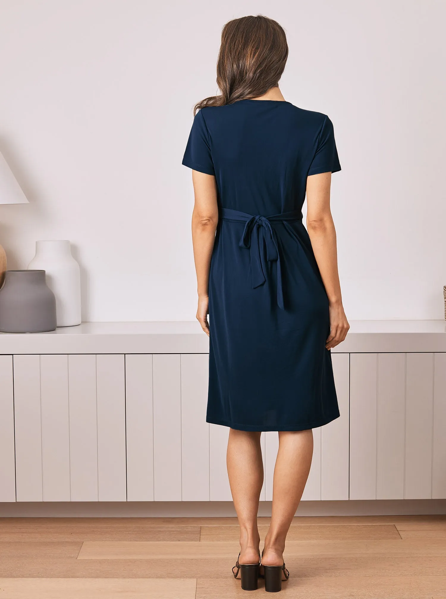 Maternity Crossover Neckline Tie Back Jersey Dress - Dark Navy