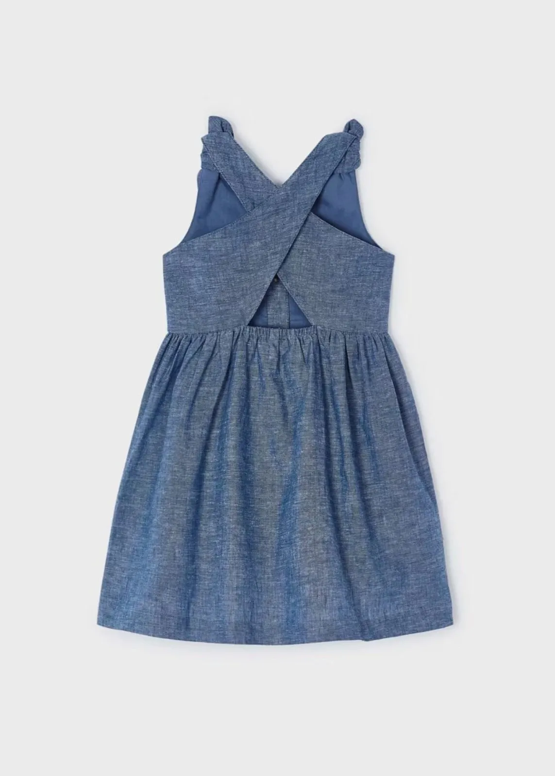 Mayoral Girls Blue Bow Shoulder Linen Dress