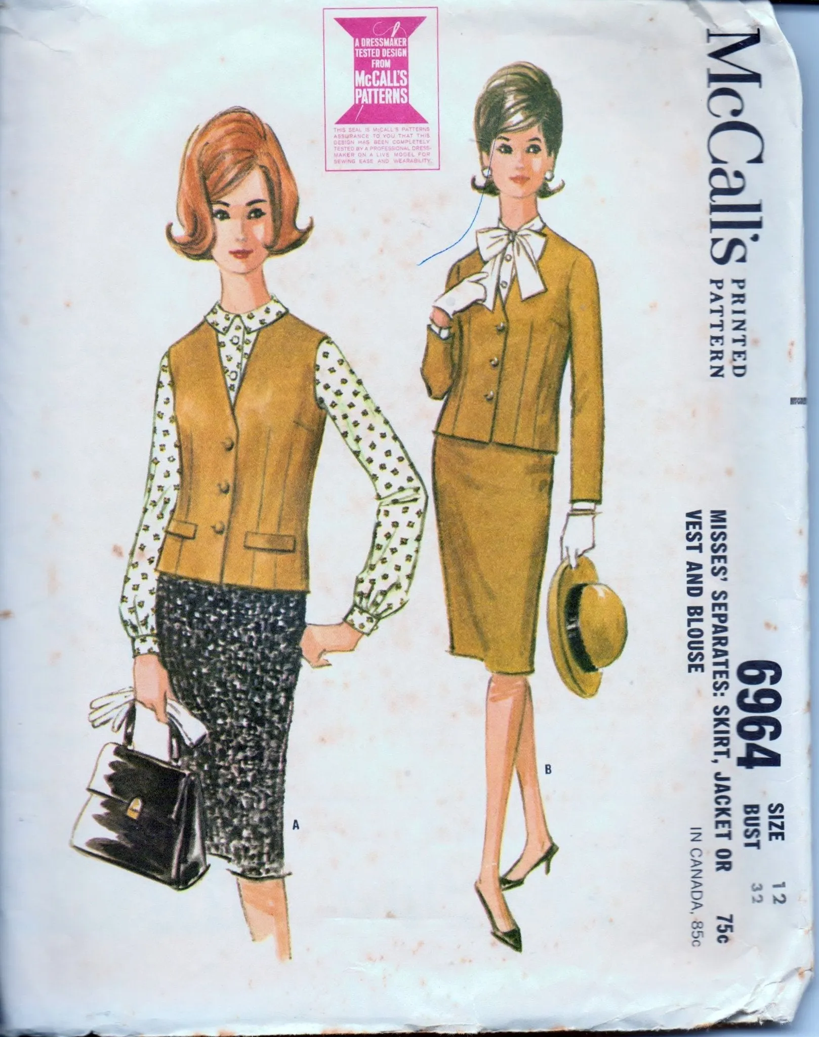 McCall's 6964 Ladies Separates Skirt Jacket Vest Blouse Vintage 1960's Sewing Pattern