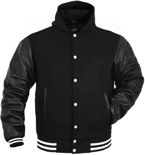 Mens Black Varsity Jacket Leather Sleeves