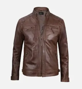 Men’s Diamond Shoulder Style Brown Biker Leather Jacket