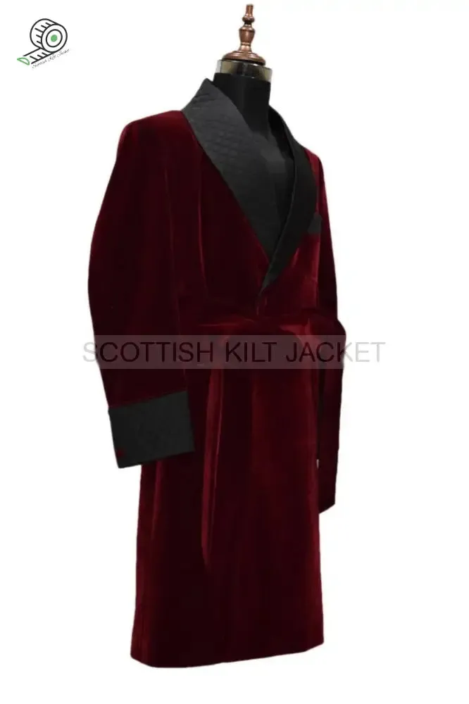 Men's Long Robes and Coats with Burgundy Velvet Insets