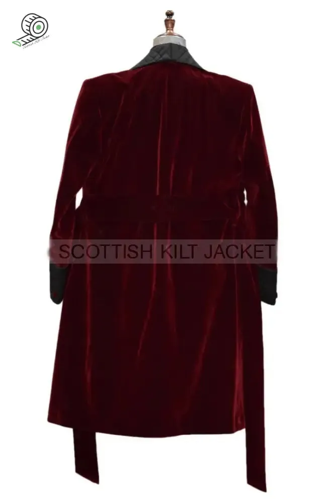 Men's Long Robes and Coats with Burgundy Velvet Insets