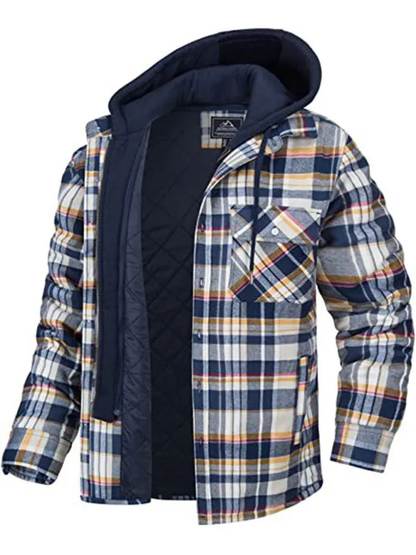 Men’s Plaid Quilted Hoodie - Flannel Shirt Jacket