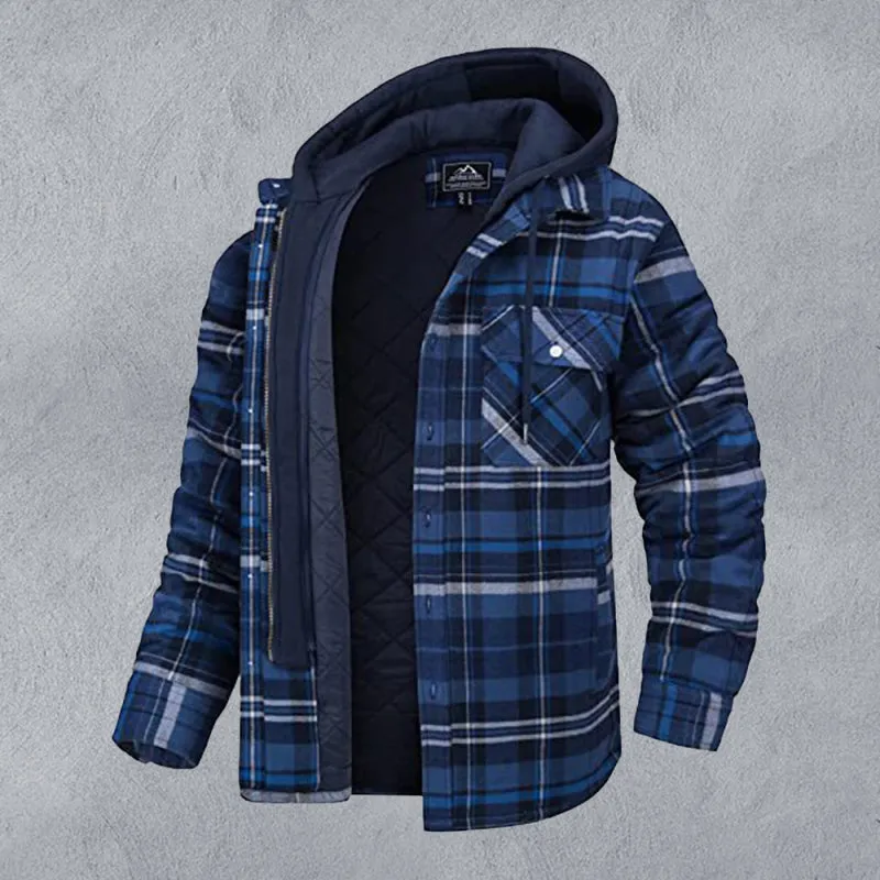 Men’s Plaid Quilted Hoodie - Flannel Shirt Jacket