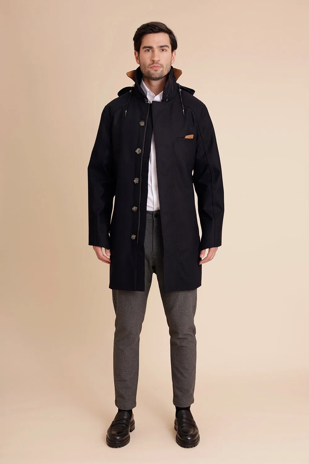 Mens Trench - Waterproof  Navy Wool