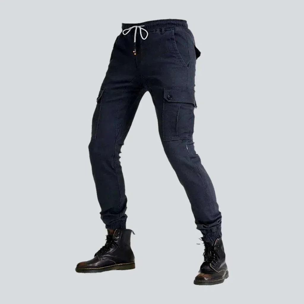 Mid-waist moto men's denim pants