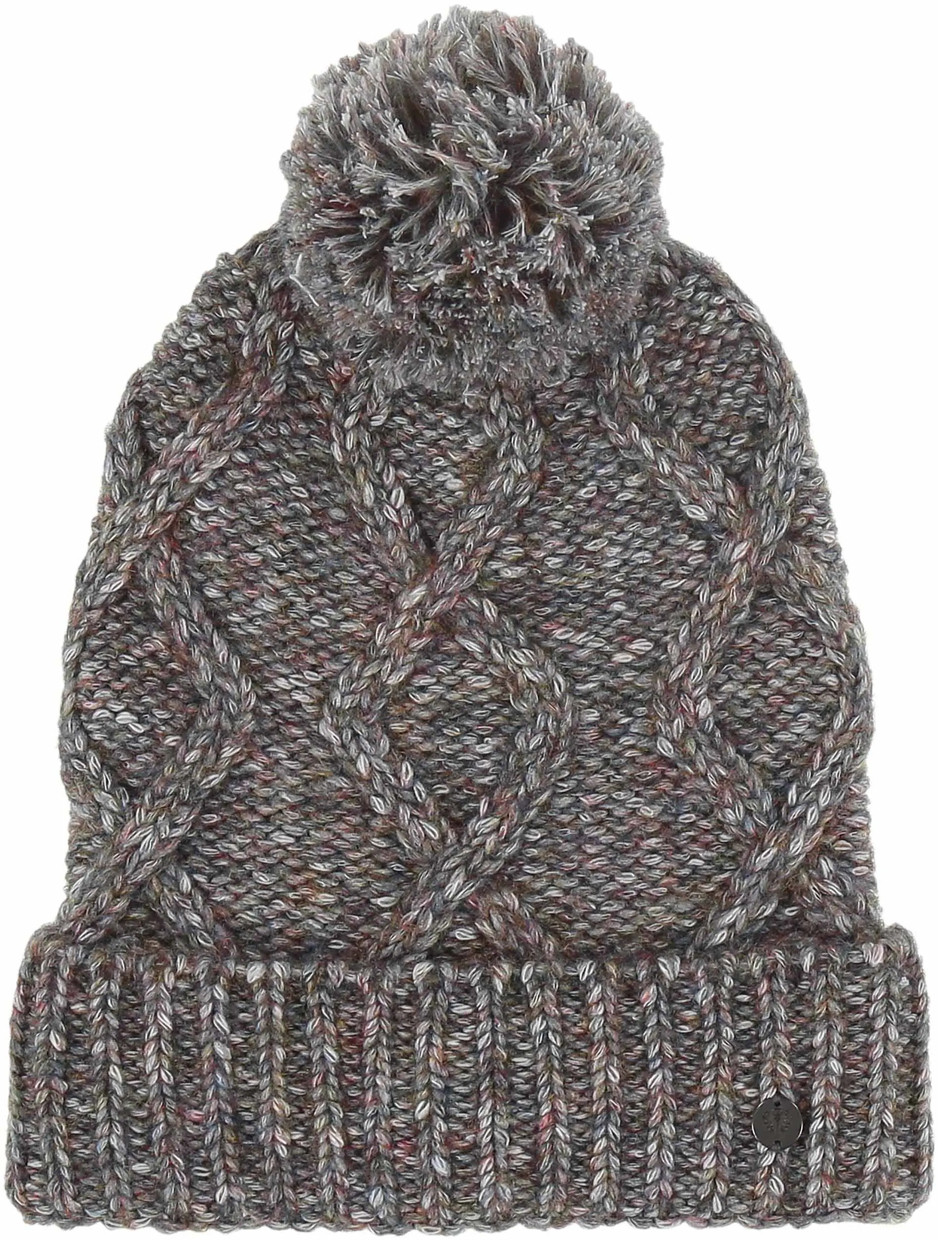 Mélange Cable Knit Cuff Beanie with Pompom