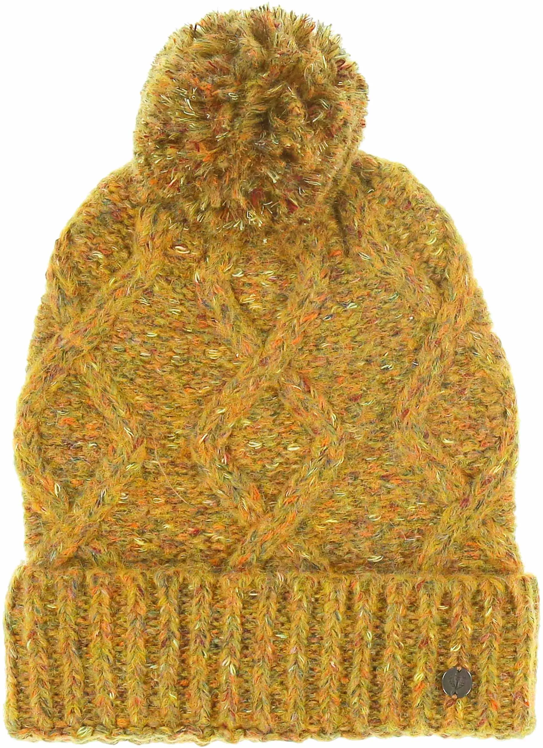 Mélange Cable Knit Cuff Beanie with Pompom