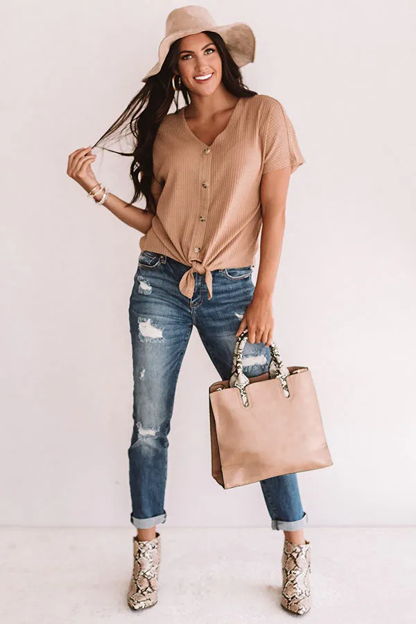 Mocha Mornings Waffle Knit Top In Iced Latte