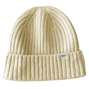 Natural Cream Ribbed Knit Mens Cuffed Beanie Hat