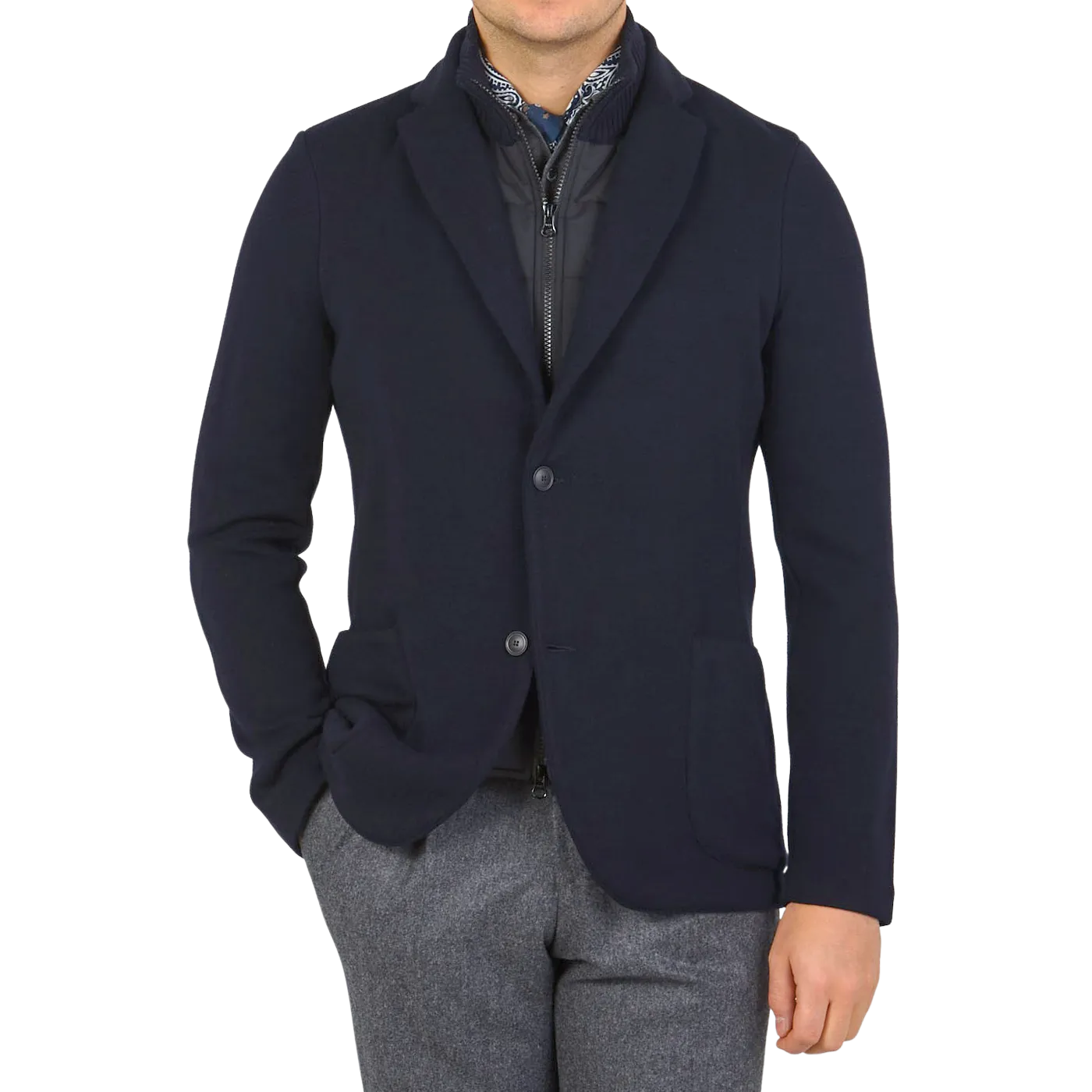 Navy Blue Rain Wool Knitted Jacket