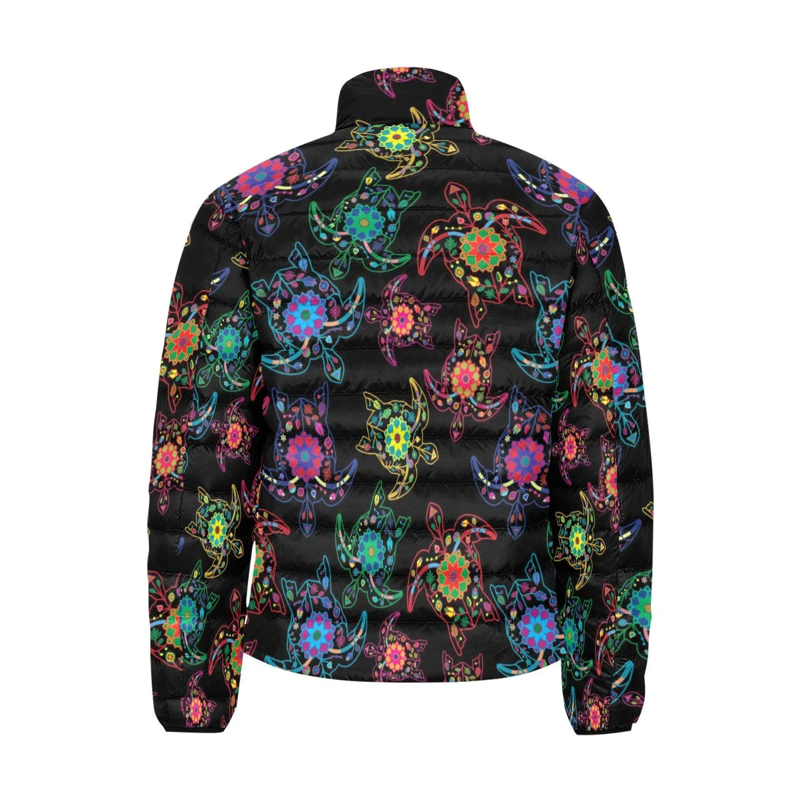 Neon Floral Turtles Men's Stand Collar Padded Jacket