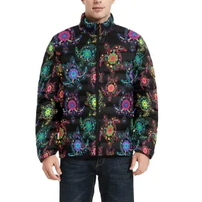 Neon Floral Turtles Men's Stand Collar Padded Jacket