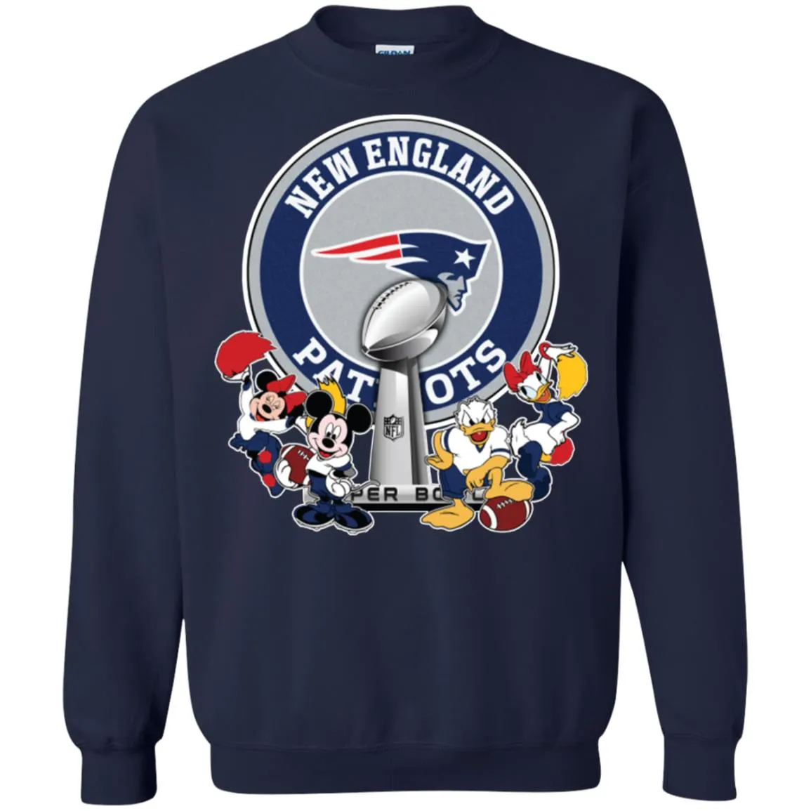 New England Patriots Super Bowl 2019 Mickey Minnie Mouse Donald Daisy Duck Football Nfl Crewneck Pullover Sweatshirt