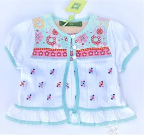 Oilily Short Sleeve Bolero/Cardigan Sweater with Floral Embroidery