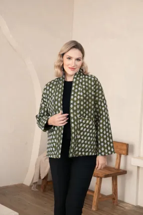 Orange by Fashion Village, FW-1002 Quilted Sateen Jacket, Green