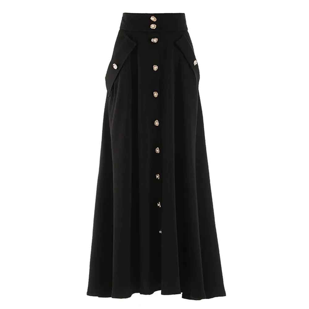 Patchwork Single Breasted A Line Skirts For Women High Waist Vintage Summer Fashion Clothing Skirt Female