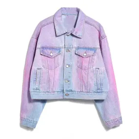 Patchwork Single Breasted Coats For Women Lapel Long Sleeve Casual Loose Hit Color Denim Coat Female Fashion