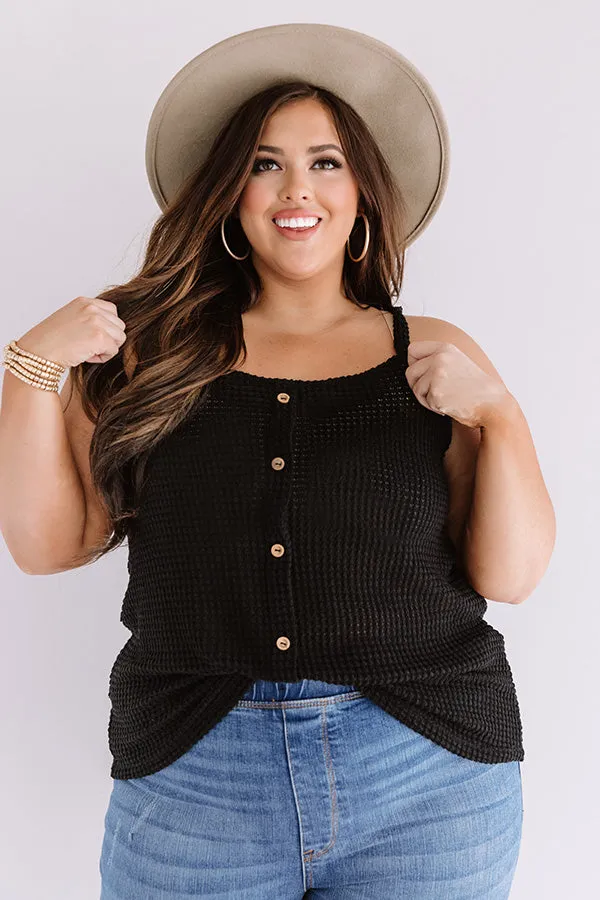 Patio Pretty Waffle Knit Tank In Black Curves