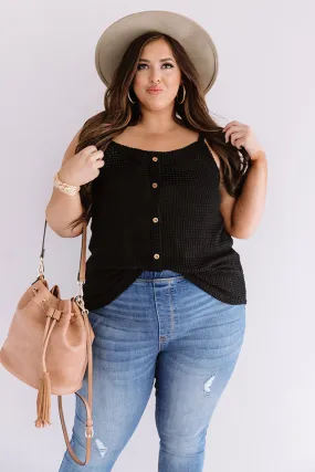 Patio Pretty Waffle Knit Tank In Black Curves