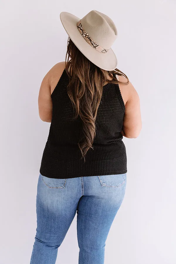 Patio Pretty Waffle Knit Tank In Black Curves