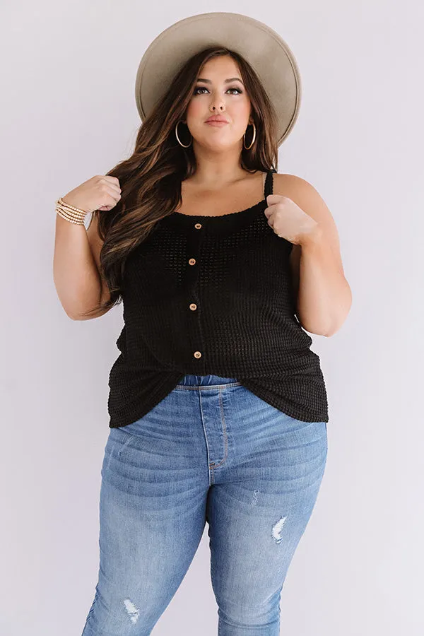 Patio Pretty Waffle Knit Tank In Black Curves