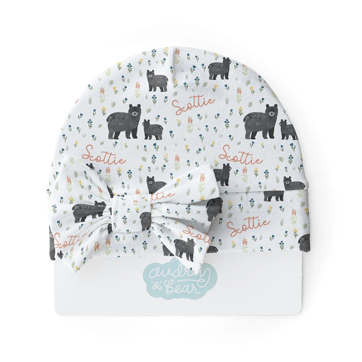 Personalized  Swaddle & Hat Set | Baby Bear Meadow