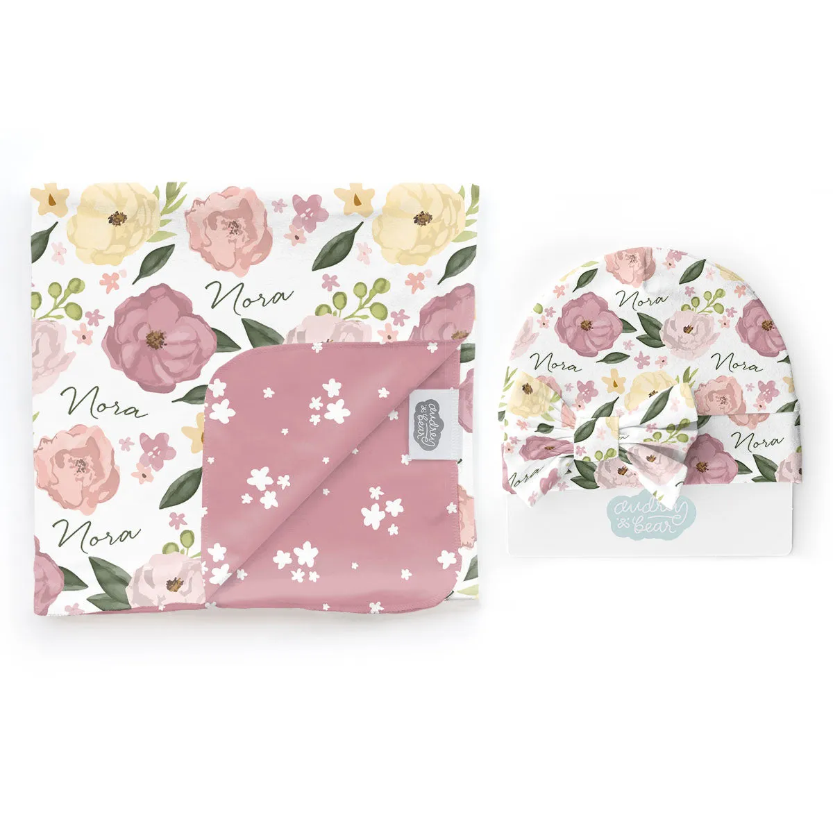 Personalized  Swaddle & Hat Set | Bella Flora