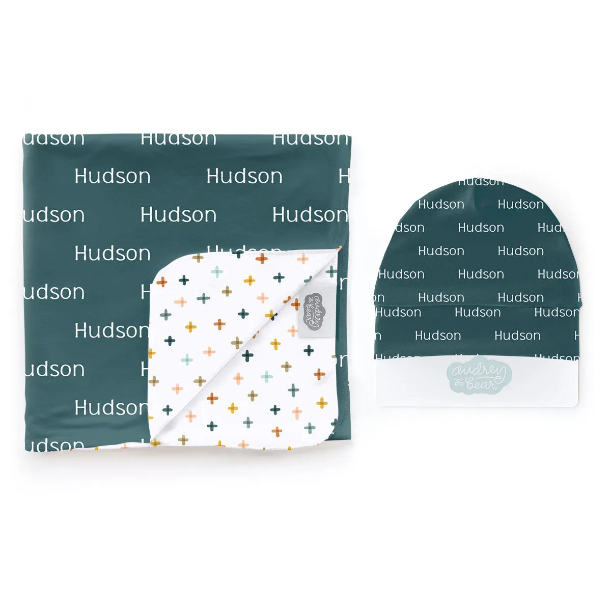 Personalized  Swaddle & Hat Set | Farmhouse Crisscross