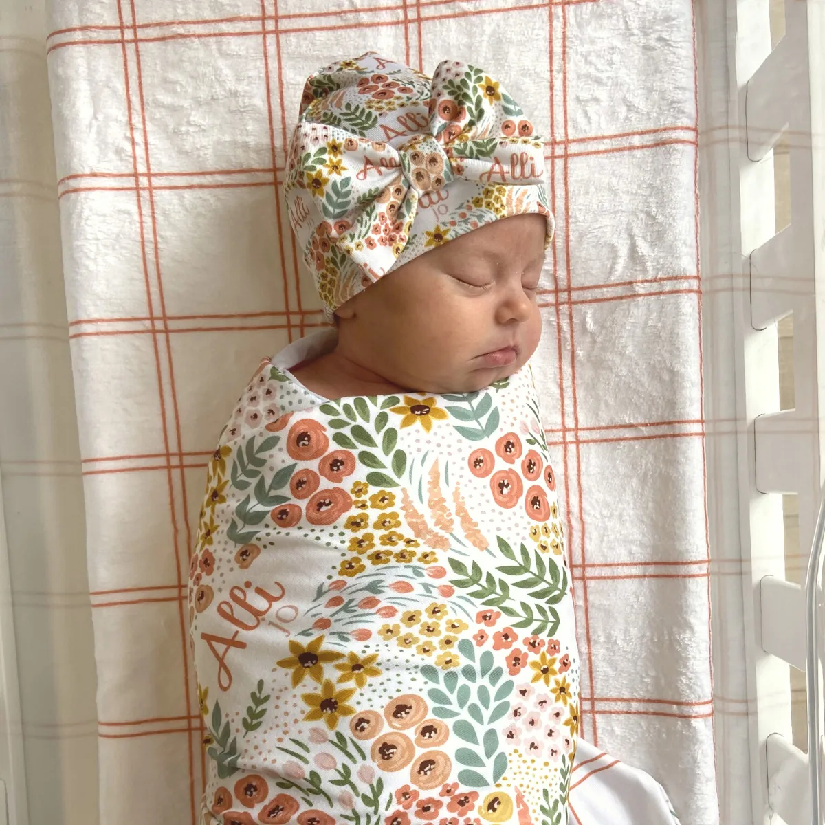 Personalized  Swaddle & Hat Set | Whimsy Floral