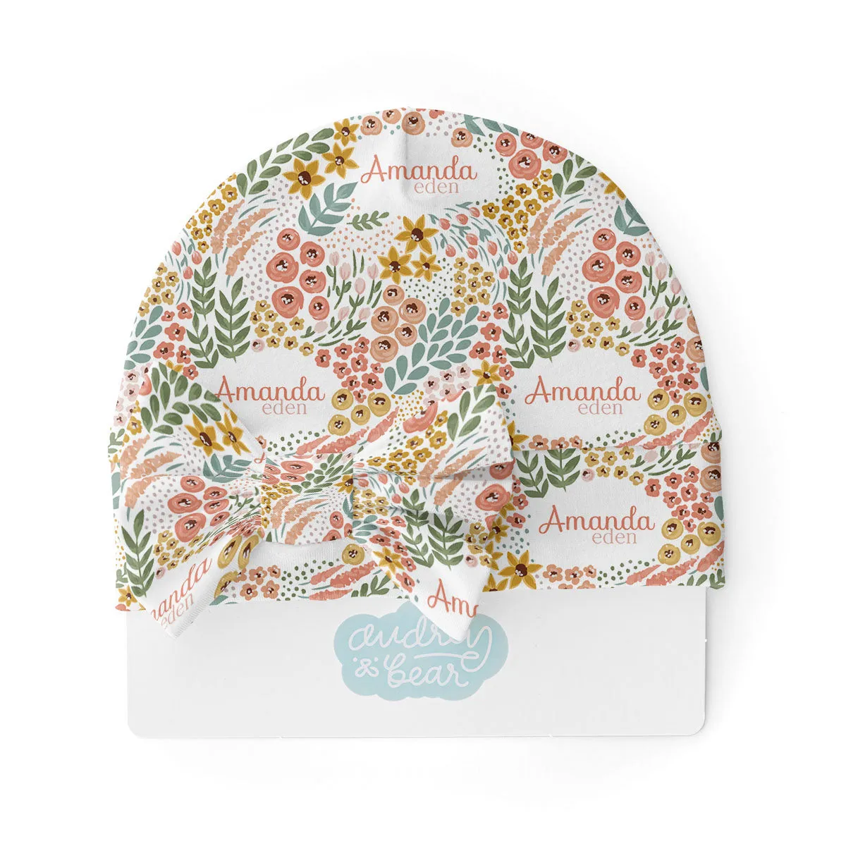 Personalized  Swaddle & Hat Set | Whimsy Floral