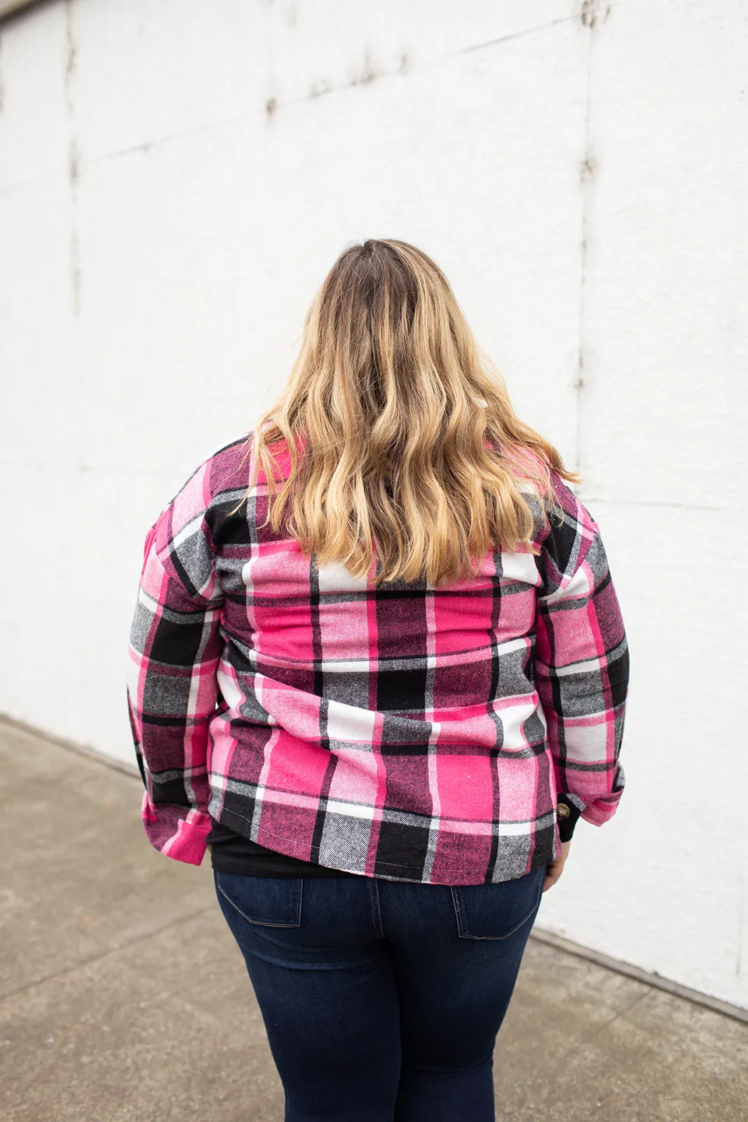 Pink Black Plaid Button Up Flannel Shacket (SM-2X)