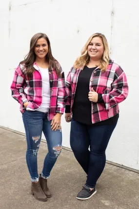 Pink Black Plaid Button Up Flannel Shacket (SM-2X)