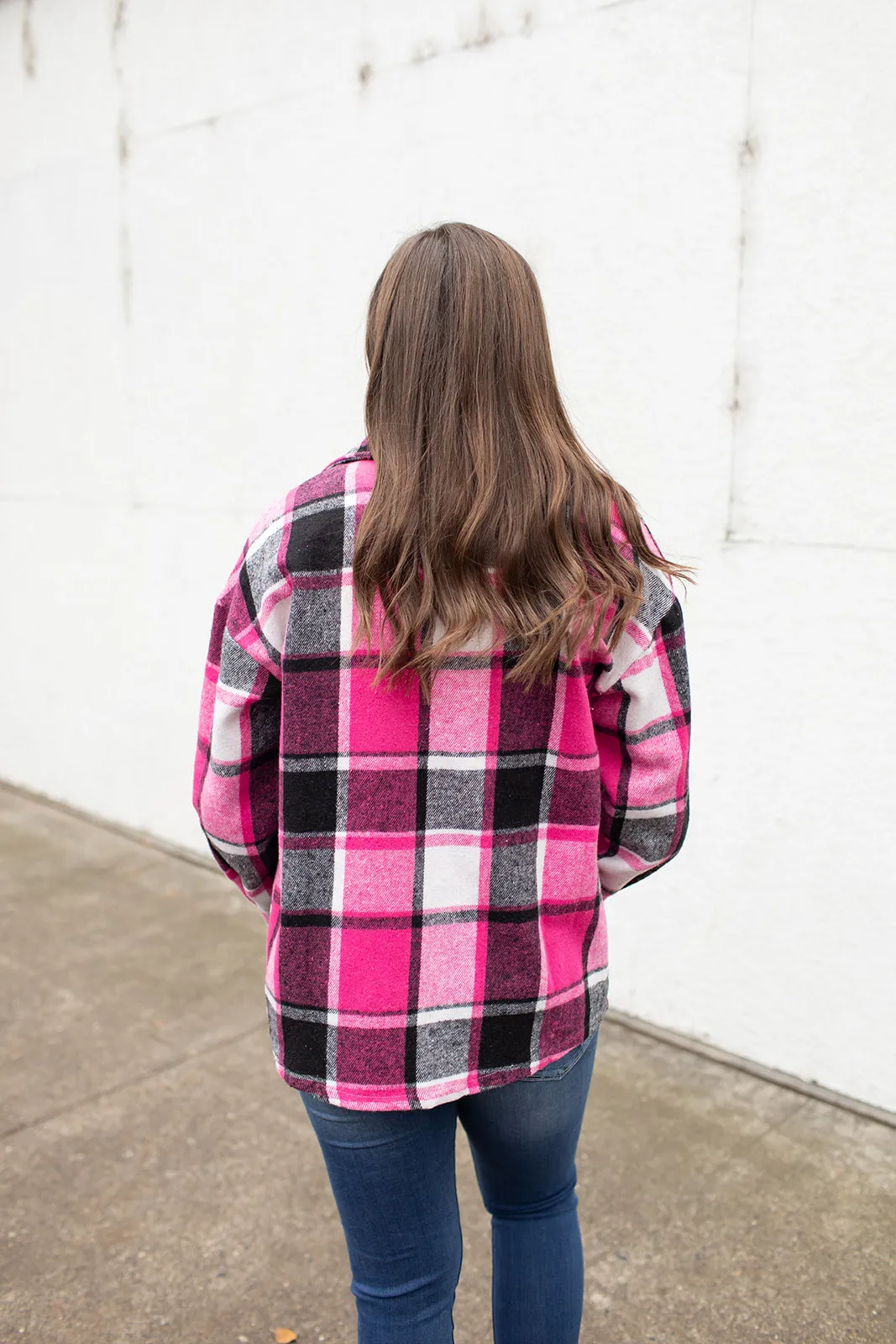 Pink Black Plaid Button Up Flannel Shacket (SM-2X)