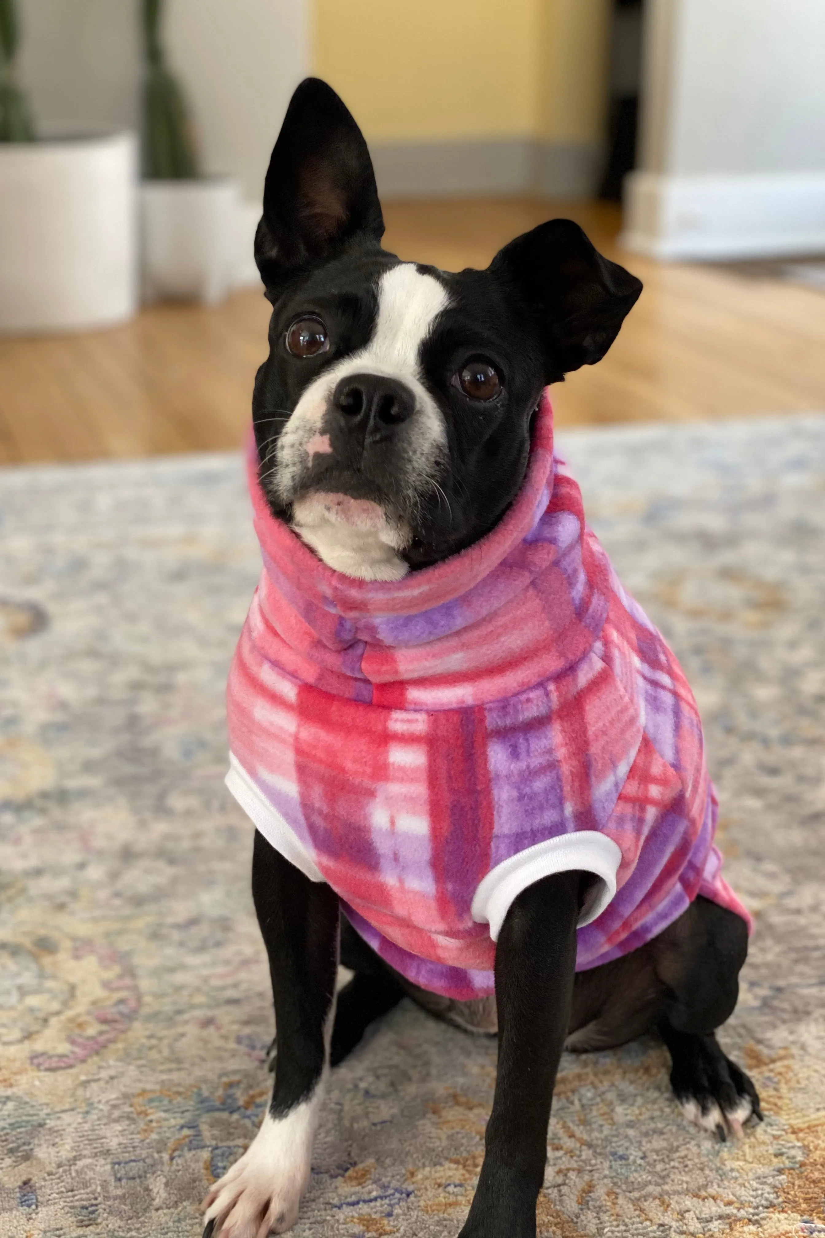 Pink Purple Watercolor Plaid Dog Sweater