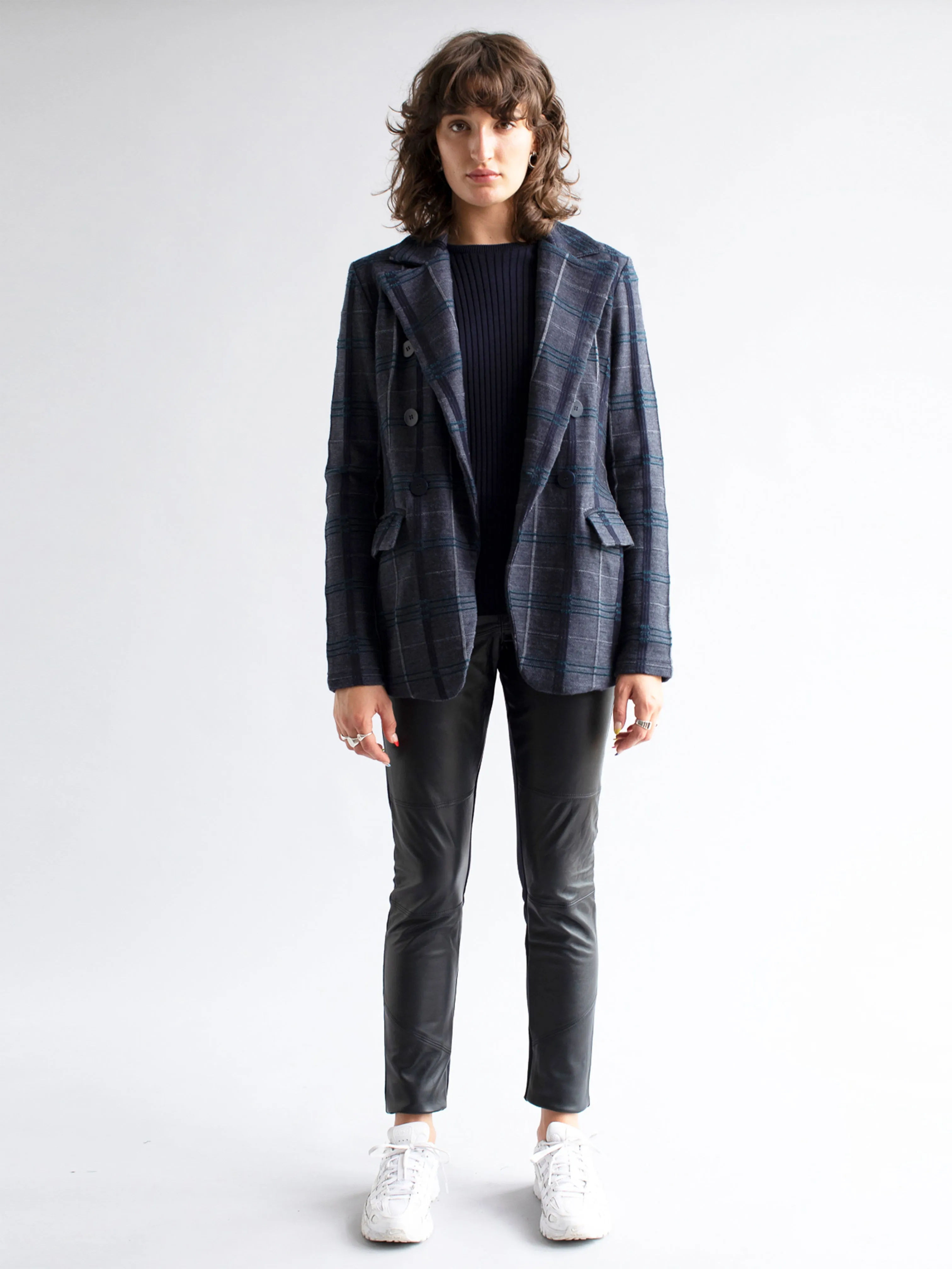 Plaid Knit Blazer in Petrol