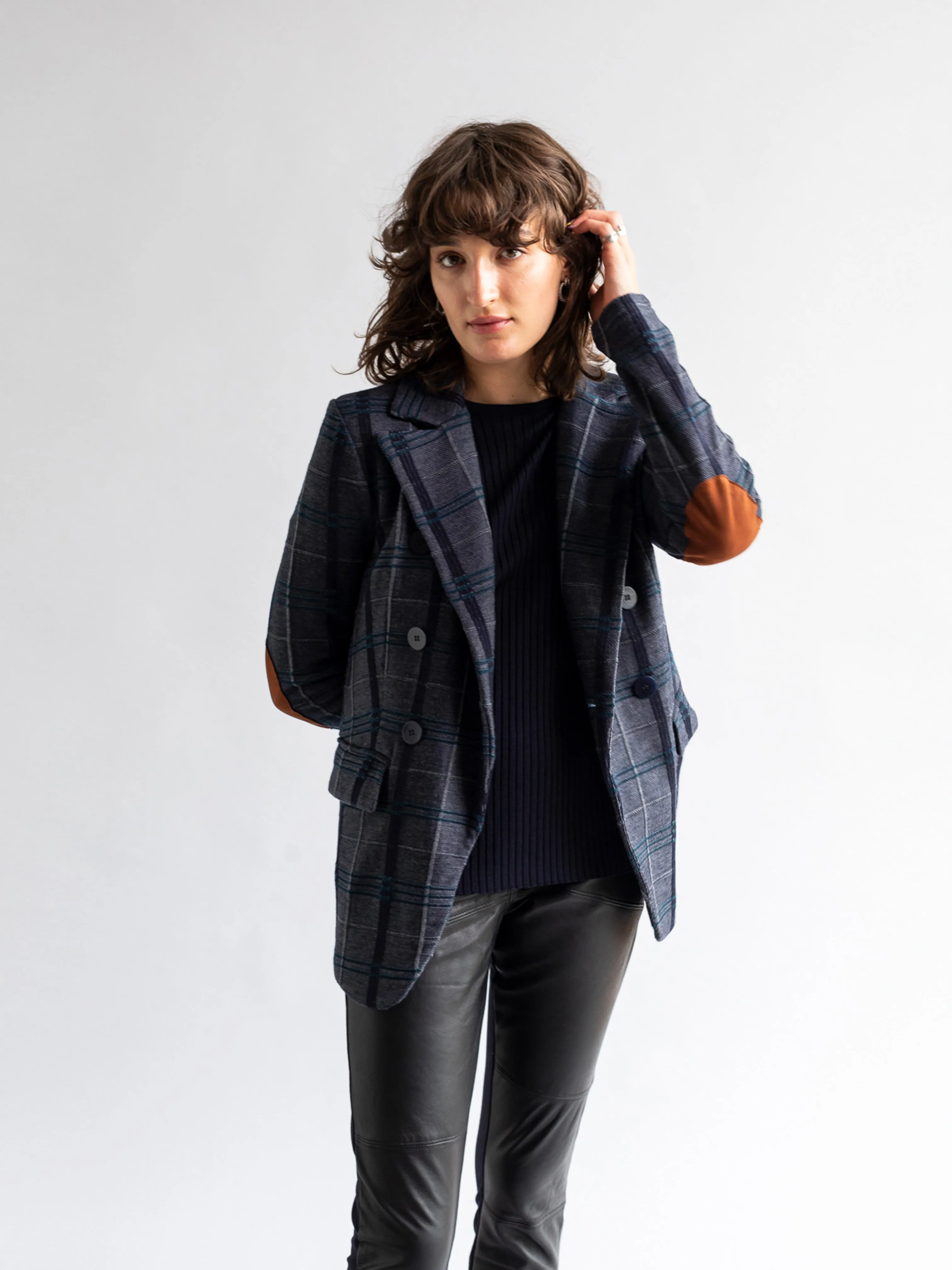 Plaid Knit Blazer in Petrol