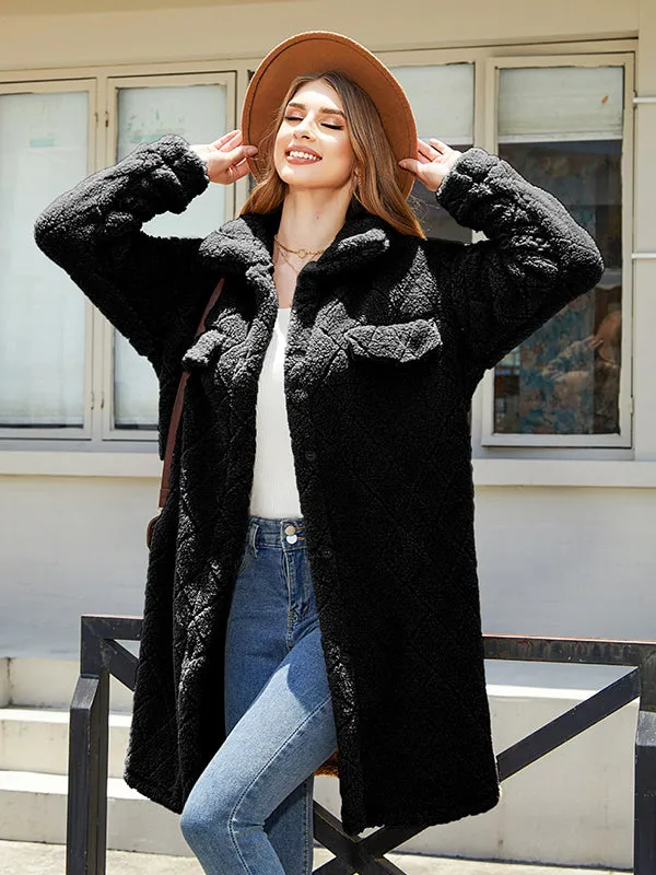 Plush Single-Breasted Diamond Loose Coat