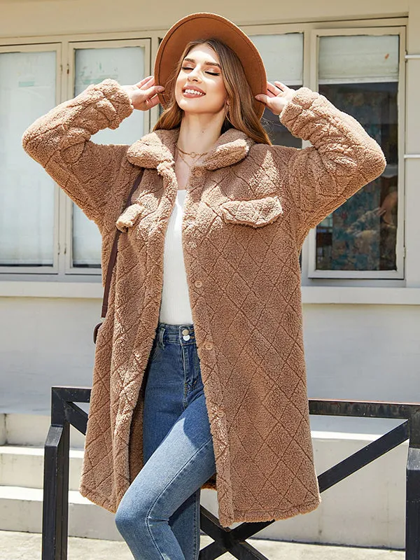 Plush Single-Breasted Diamond Loose Coat