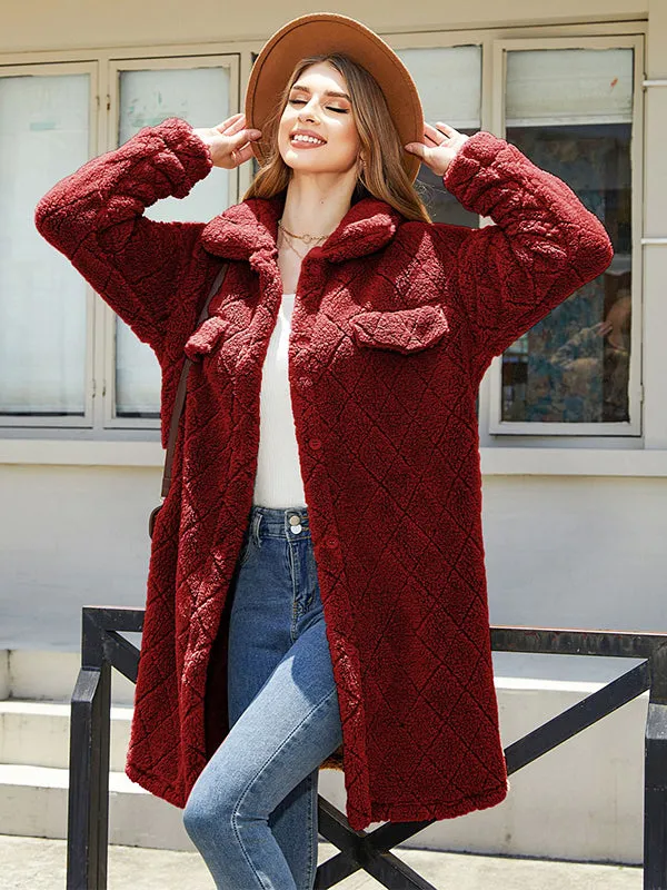 Plush Single-Breasted Diamond Loose Coat