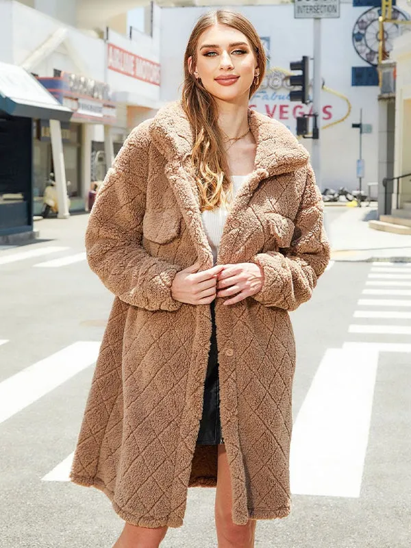 Plush Single-Breasted Diamond Loose Coat