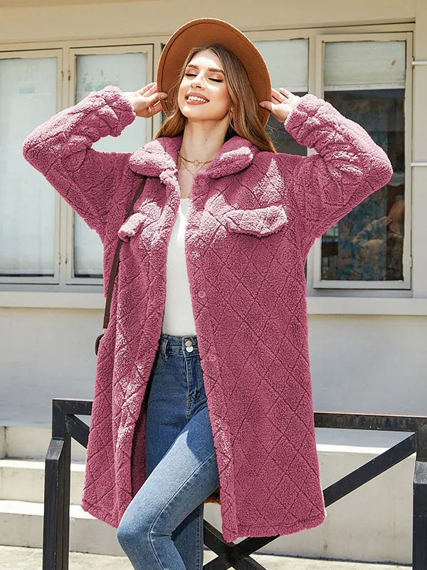 Plush Single-Breasted Diamond Loose Coat