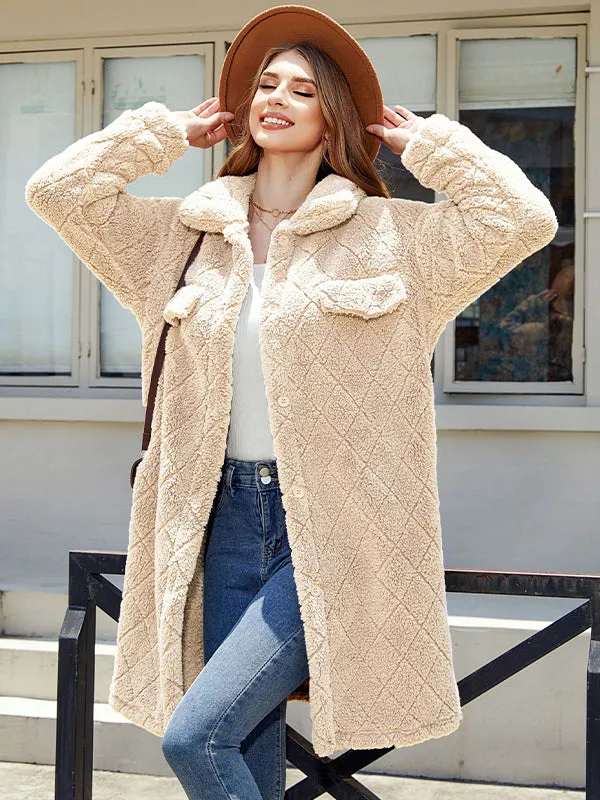 Plush Single-Breasted Diamond Loose Coat