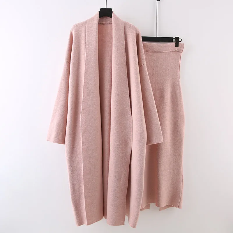 Pre Order:  Solid Knitted Cardigan   Strapless Dress Set