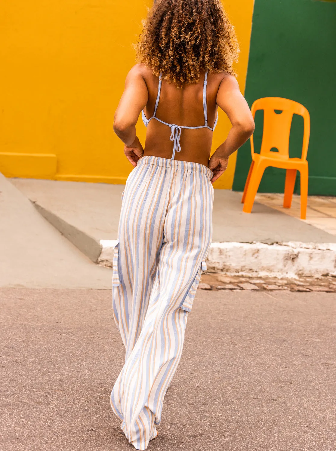 Precious High Waist Cargo Pants - Egret Small Silk Caye Stripe